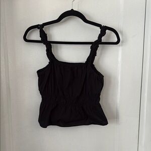 Divided Black Ruched Fitted Tank Top
